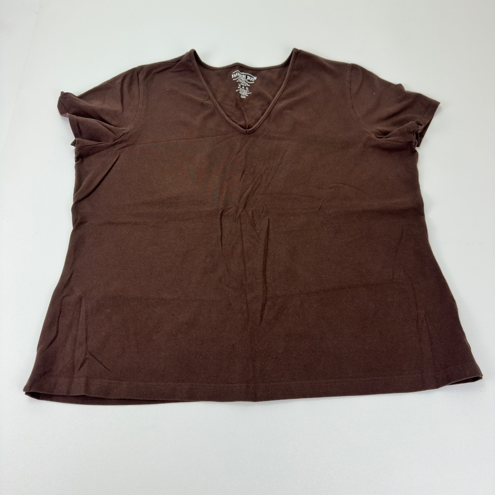 Fashion Bug Stretch Womens Plus 22/24W V-Neck Short Sleeve T-Shirt Brown